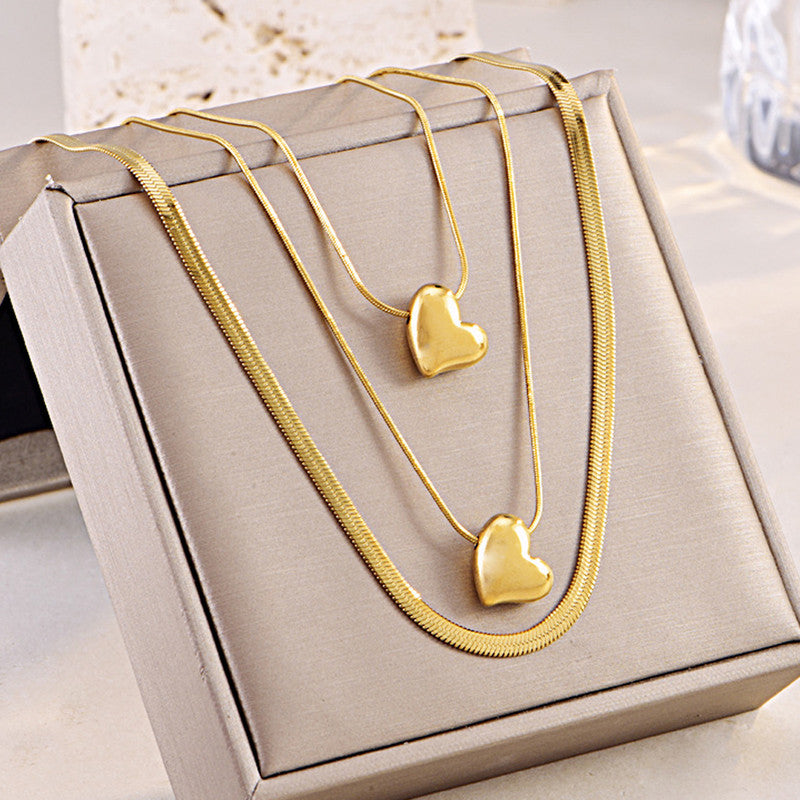 Gold-Plated Anti Tarnish Heart Themed Layered Necklace