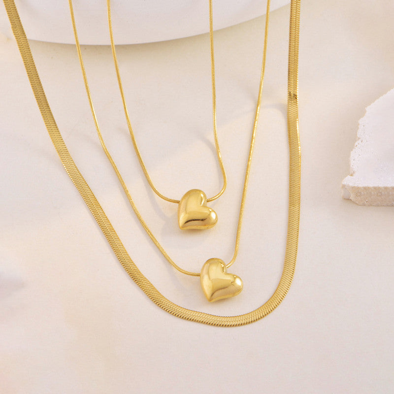 Gold-Plated Anti Tarnish Heart Themed Layered Necklace