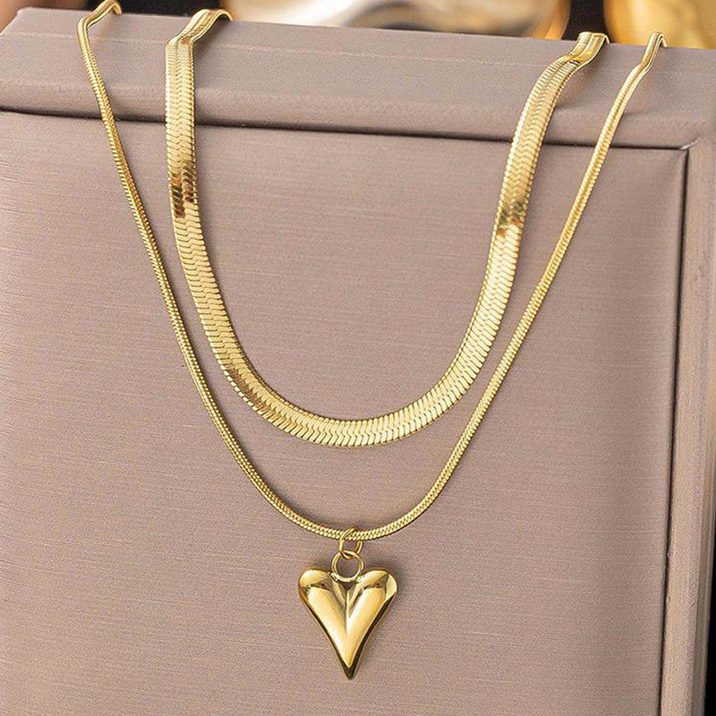 Gold-Plated Anti Tarnish Heart Themed Layered Necklace