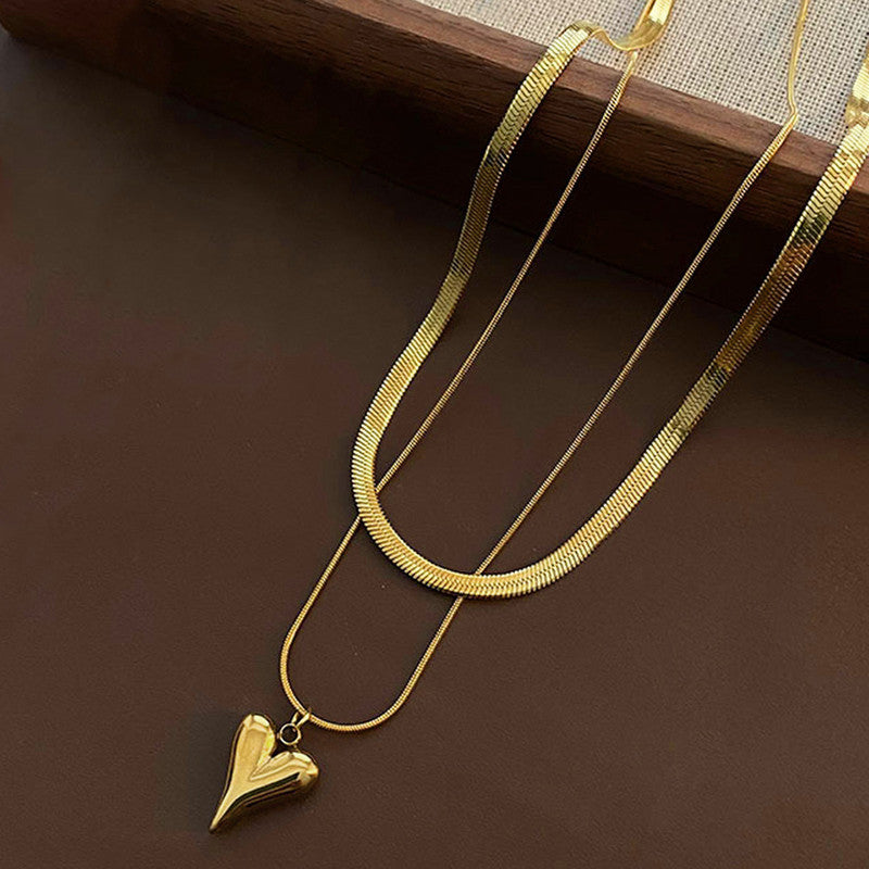 Gold-Plated Anti Tarnish Heart Themed Layered Necklace