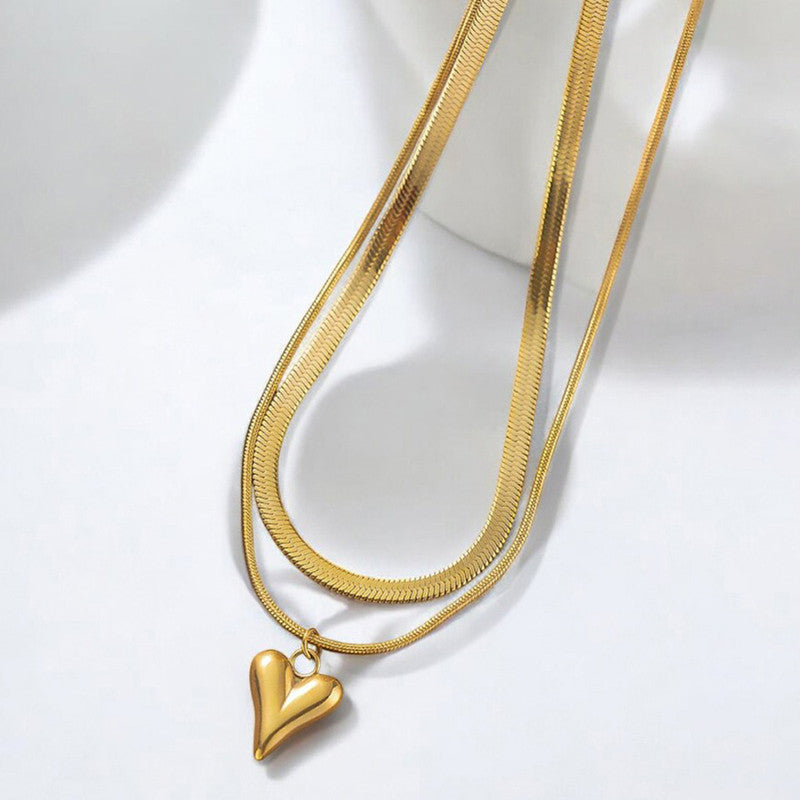 Gold-Plated Anti Tarnish Heart Themed Layered Necklace