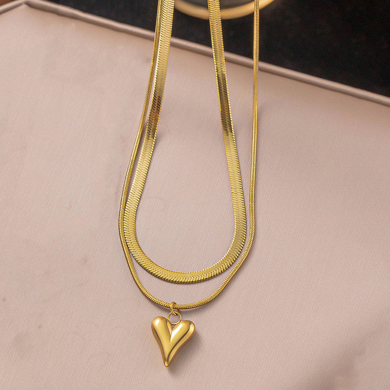 Gold-Plated Anti Tarnish Heart Themed Layered Necklace