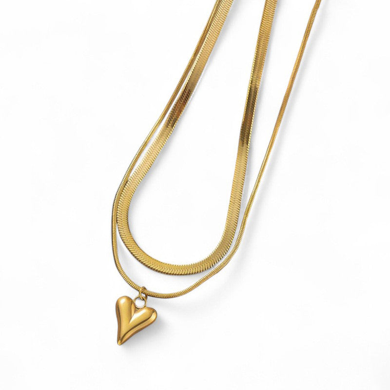 Gold-Plated Anti Tarnish Heart Themed Layered Necklace