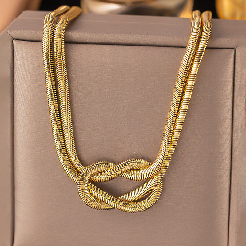 Gold-Plated Anti Tarnish Knotted Chain Layered Necklace