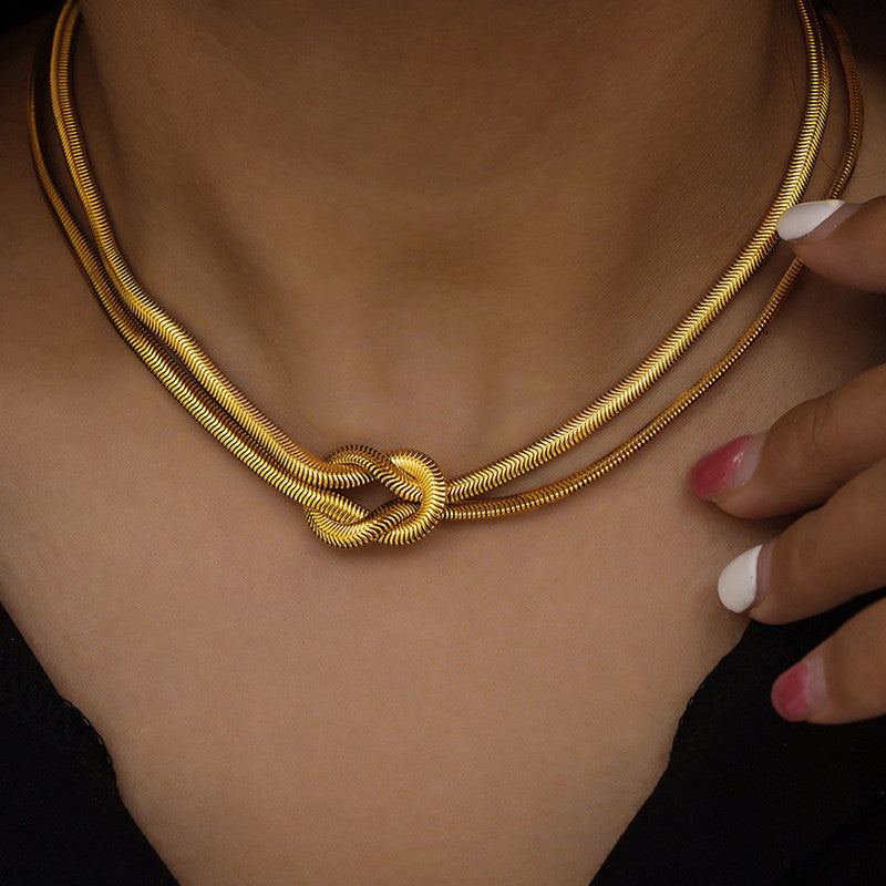 Gold-Plated Anti Tarnish Knotted Chain Layered Necklace