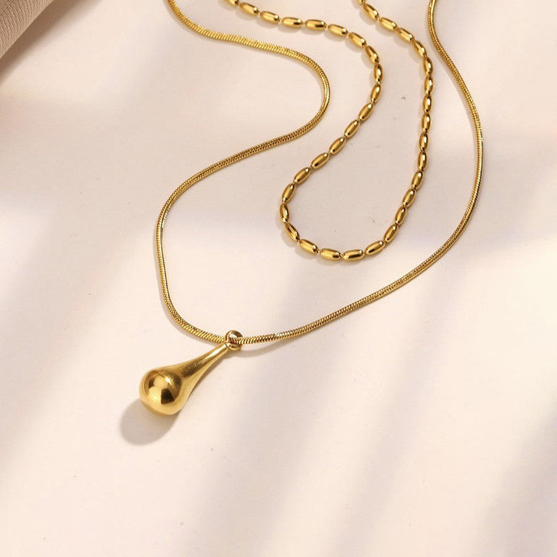 Gold-Plated Anti Tarnish Minimalistic Teardrop Layered Necklace