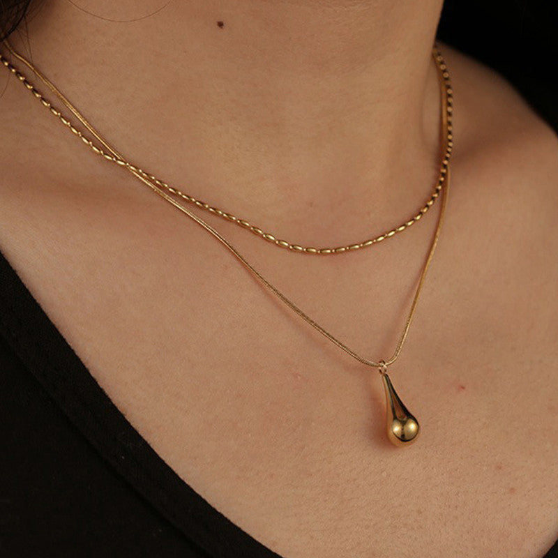 Gold-Plated Anti Tarnish Minimalistic Teardrop Layered Necklace