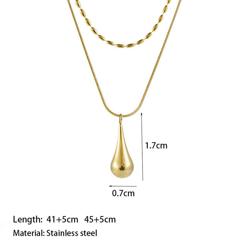 Gold-Plated Anti Tarnish Minimalistic Teardrop Layered Necklace