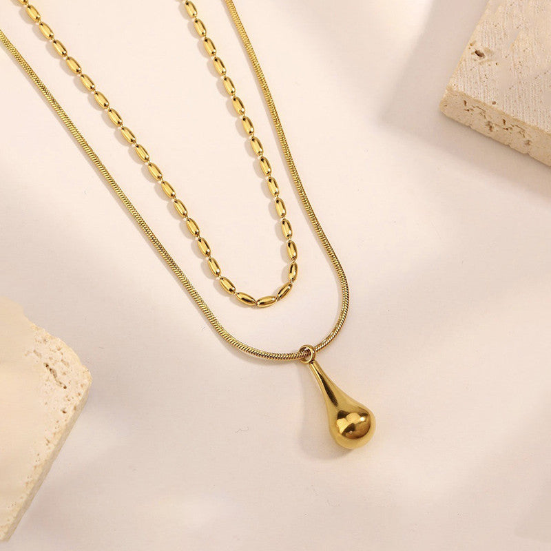 Gold-Plated Anti Tarnish Minimalistic Teardrop Layered Necklace