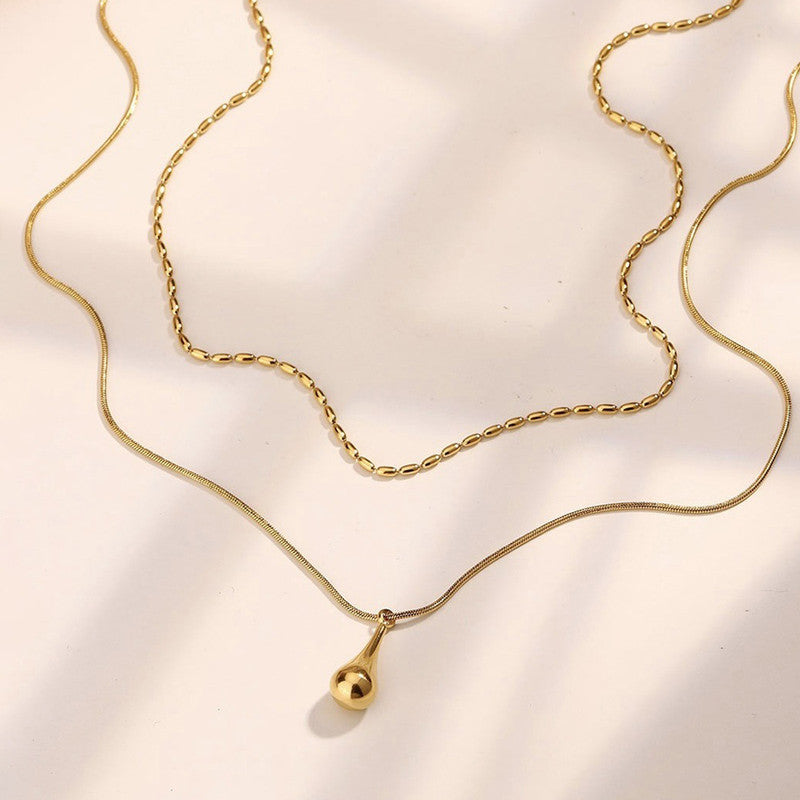 Gold-Plated Anti Tarnish Minimalistic Teardrop Layered Necklace