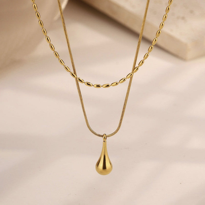 Gold-Plated Anti Tarnish Minimalistic Teardrop Layered Necklace