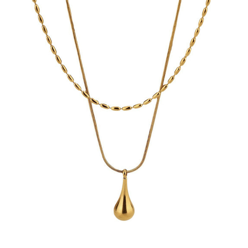 Gold-Plated Anti Tarnish Minimalistic Teardrop Layered Necklace