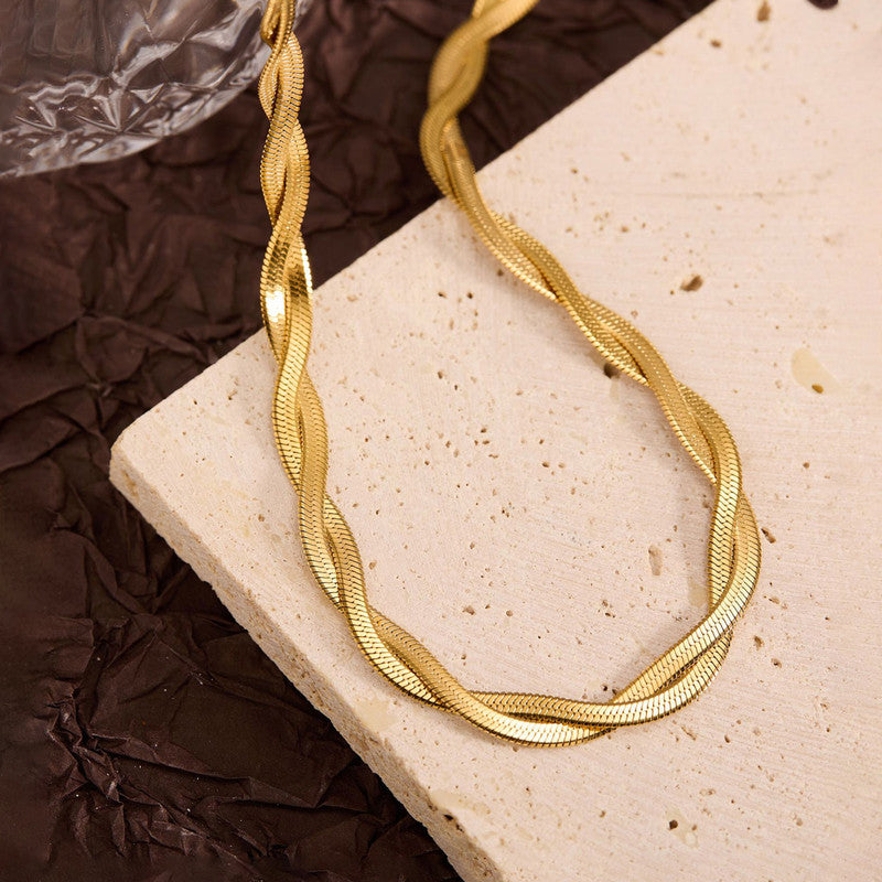 Gold-Plated Anti Tarnish Thick Snake Chain Dual Strand Necklace