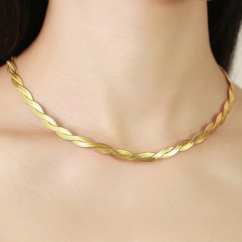 Gold-Plated Anti Tarnish Thick Snake Chain Dual Strand Necklace