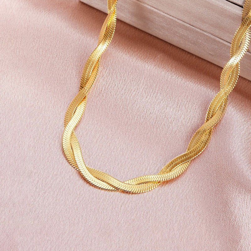 Gold-Plated Anti Tarnish Thick Snake Chain Dual Strand Necklace