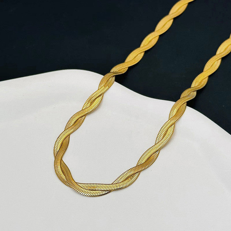 Gold-Plated Anti Tarnish Thick Snake Chain Dual Strand Necklace