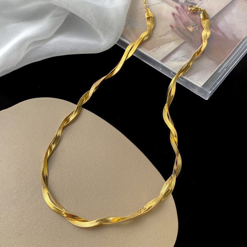 Gold-Plated Anti Tarnish Thick Snake Chain Dual Strand Necklace