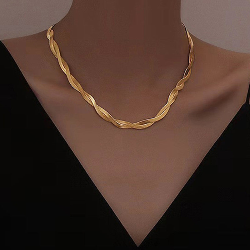 Gold-Plated Anti Tarnish Thick Snake Chain Dual Strand Necklace