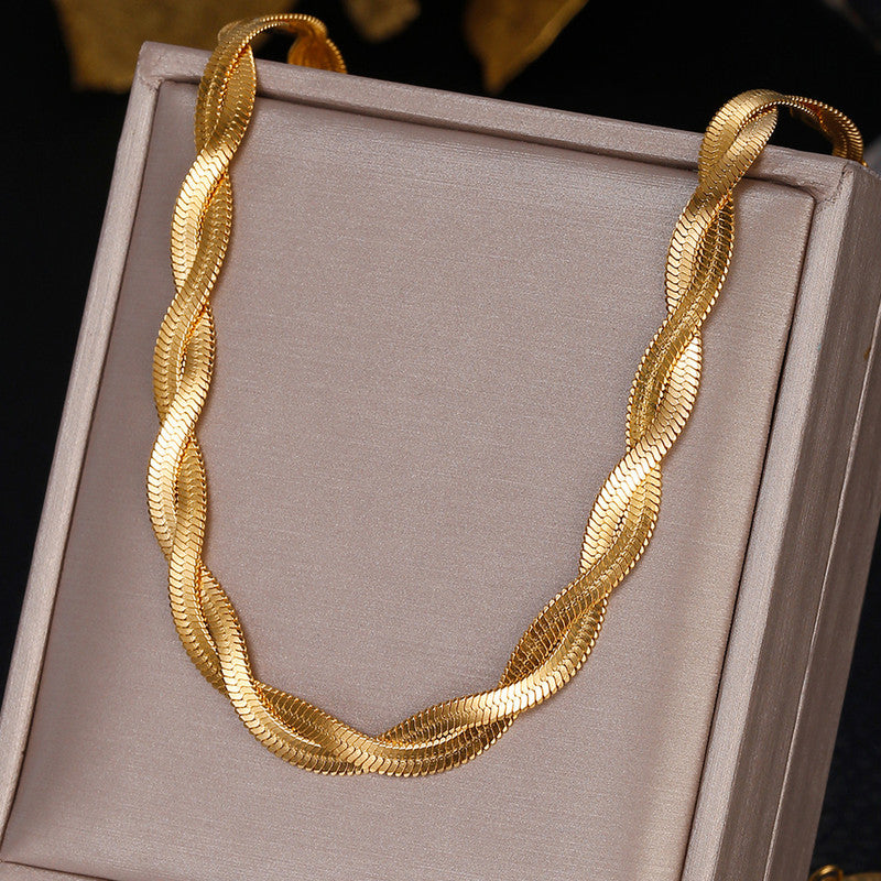 Gold-Plated Anti Tarnish Thick Snake Chain Dual Strand Necklace