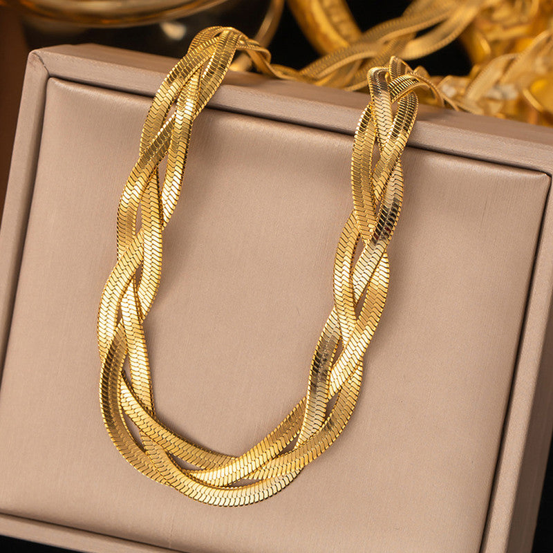 Gold-Plated Anti Tarnish Thick Snake Chain Triple Strand Necklace