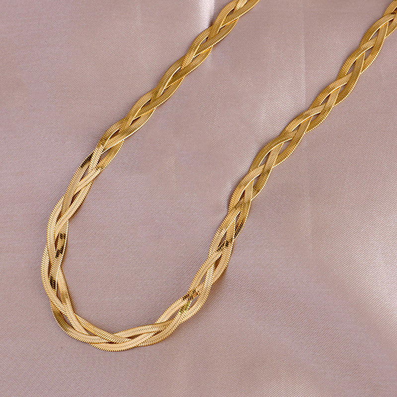 Gold-Plated Anti Tarnish Thick Snake Chain Triple Strand Necklace