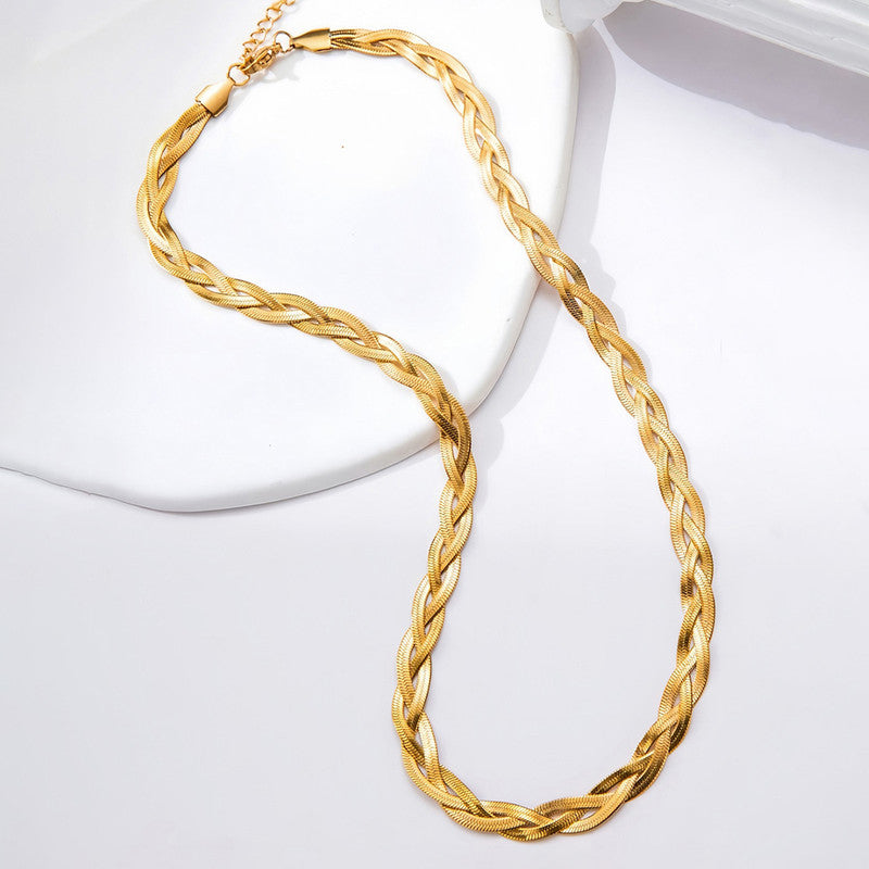 Gold-Plated Anti Tarnish Thick Snake Chain Triple Strand Necklace