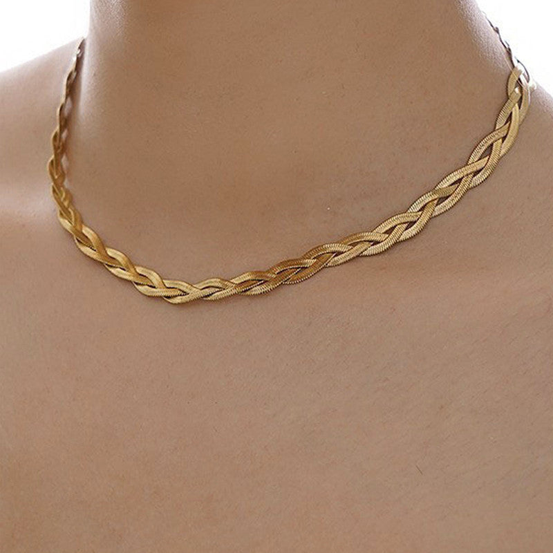 Gold-Plated Anti Tarnish Thick Snake Chain Triple Strand Necklace