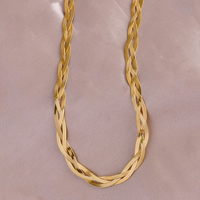 Gold-Plated Anti Tarnish Thick Snake Chain Triple Strand Necklace