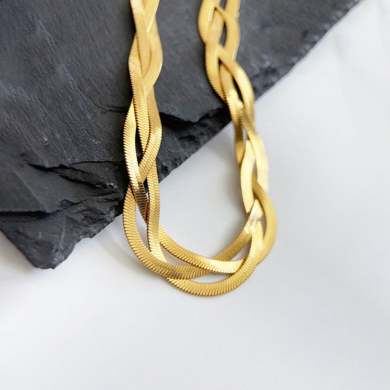 Gold-Plated Anti Tarnish Thick Snake Chain Triple Strand Necklace