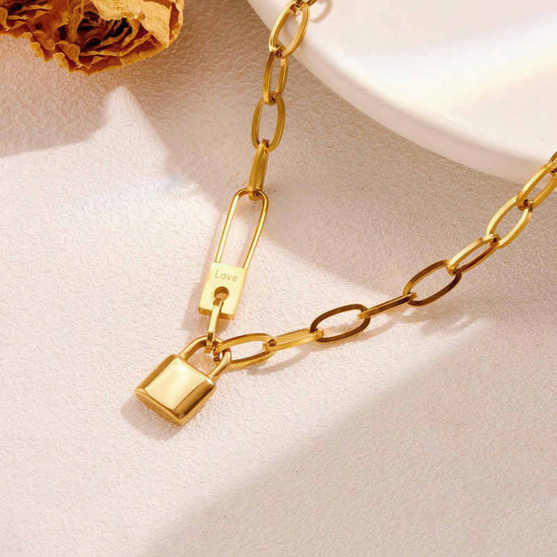 Gold-Plated Anti Tarnish Lock Inspired Rope Chain Necklace