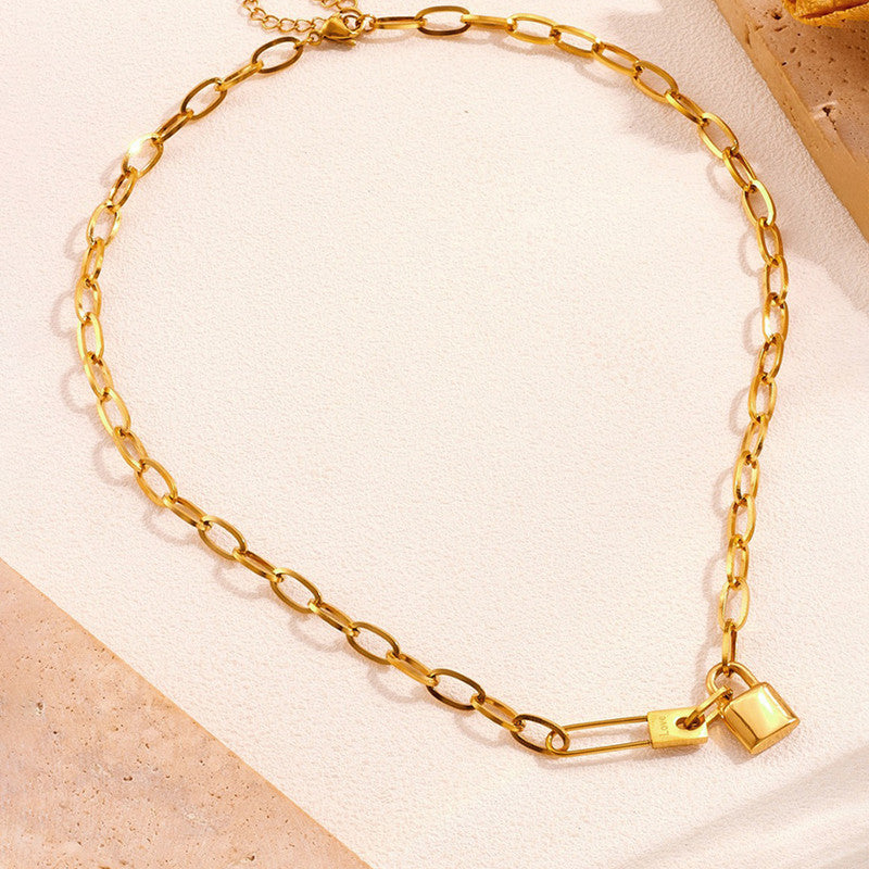 Gold-Plated Anti Tarnish Lock Inspired Rope Chain Necklace