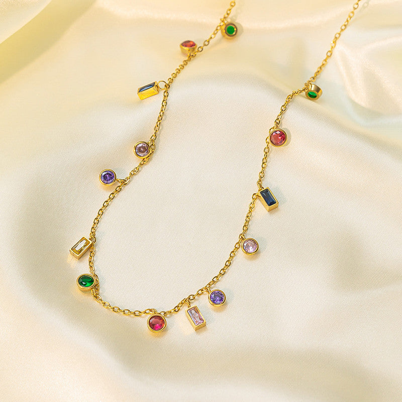 Gold Plated Anti Tarnish Multicolour Geometrical Necklace