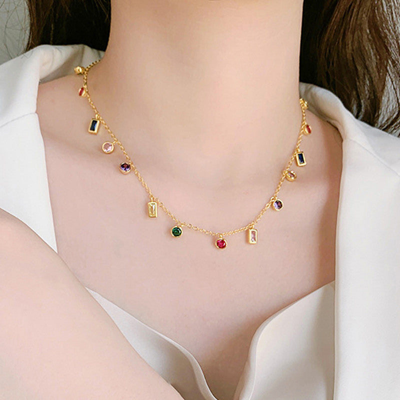 Gold Plated Anti Tarnish Multicolour Geometrical Necklace