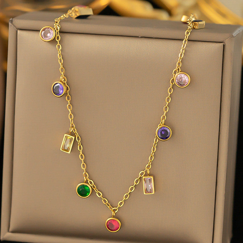 Gold Plated Anti Tarnish Multicolour Geometrical Necklace