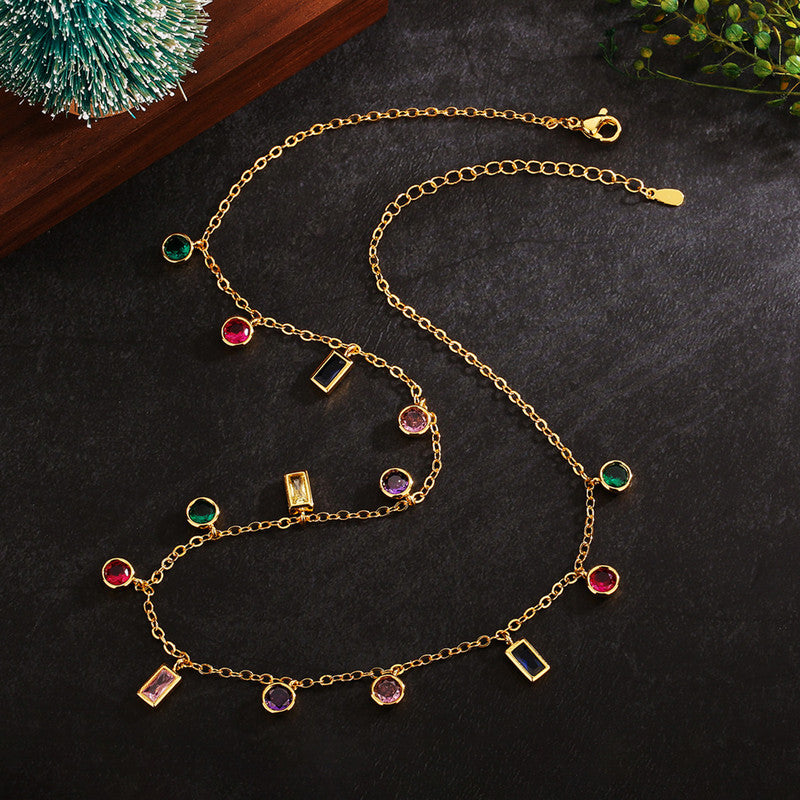 Gold Plated Anti Tarnish Multicolour Geometrical Necklace