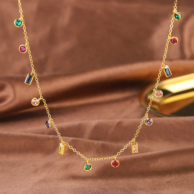 Gold Plated Anti Tarnish Multicolour Geometrical Necklace