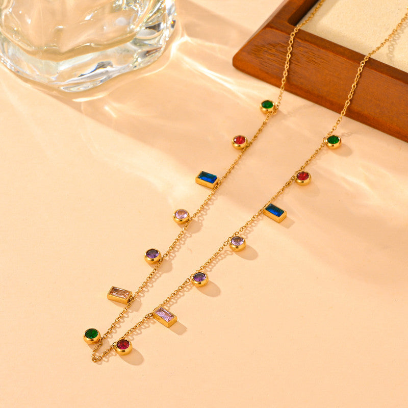 Gold Plated Anti Tarnish Multicolour Geometrical Necklace