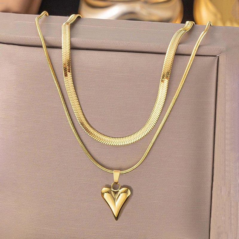 Gold-Plated Anti Tarnish Heart Themed Layered Necklace