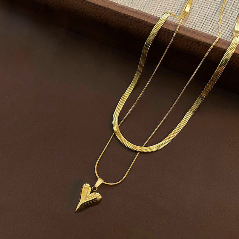 Gold-Plated Anti Tarnish Heart Themed Layered Necklace