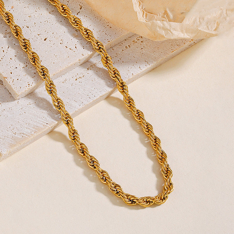 Gold Plated Stainless Steel Anti Tarnish Twisted Chain Necklace