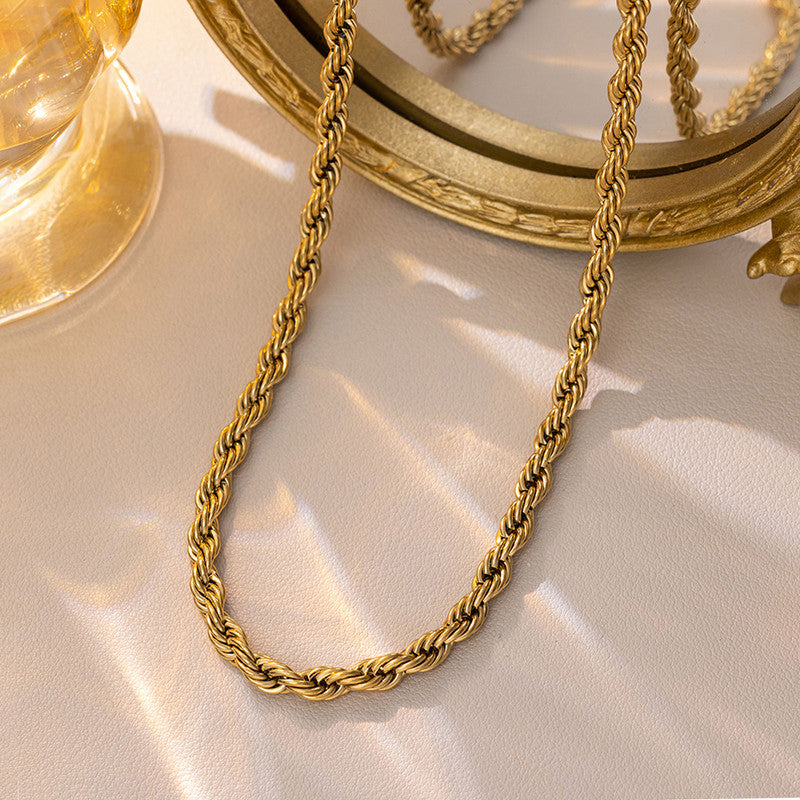 Gold Plated Stainless Steel Anti Tarnish Twisted Chain Necklace
