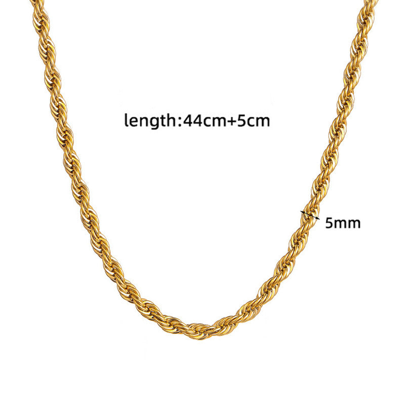 Gold Plated Stainless Steel Anti Tarnish Twisted Chain Necklace