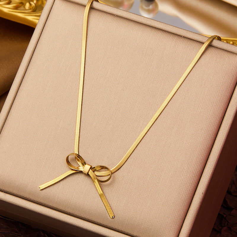 Gold-Plated Anti Tarnish Infinity Bow Choker Necklace