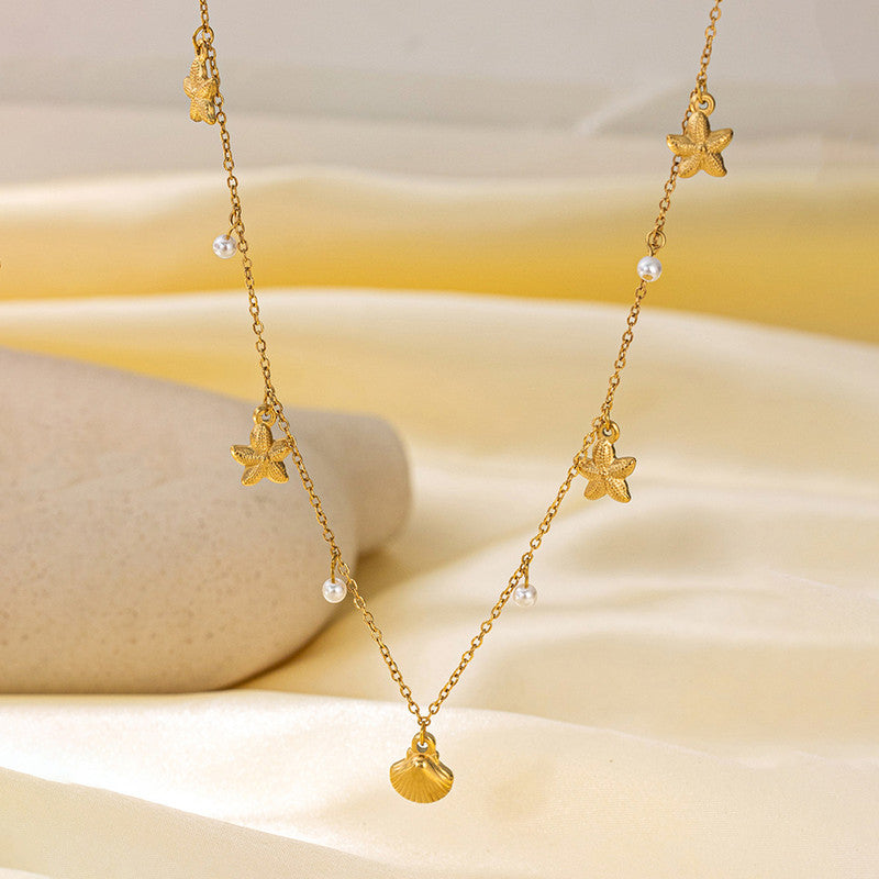 Gold Plated Anti Tarnish Stainless Steel Star Fish Themed Necklace