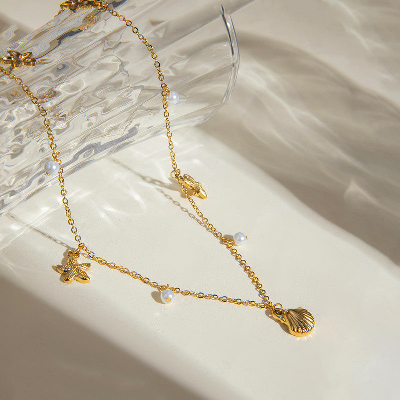 Gold Plated Anti Tarnish Stainless Steel Star Fish Themed Necklace