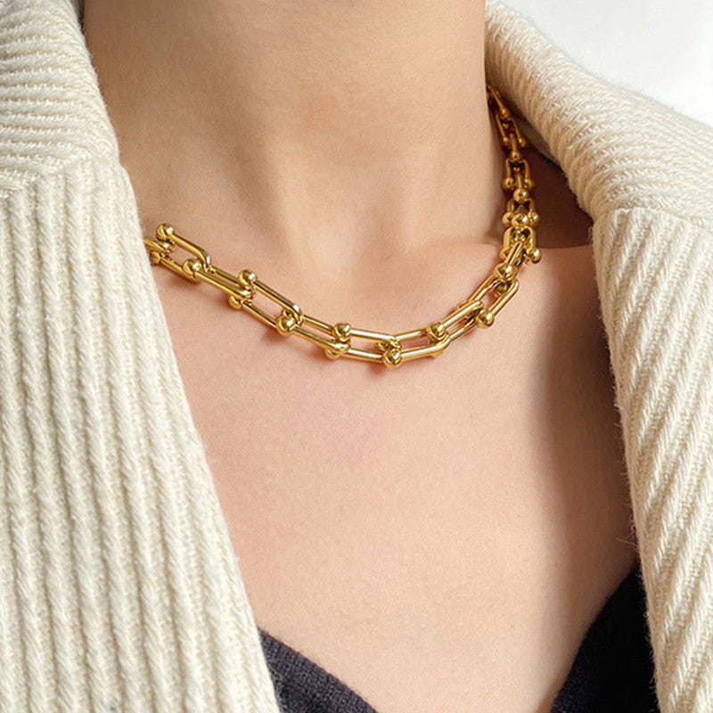 Gold Plated Anti Tarnish Stainless Steel Rope Themed Contemporary Necklace (Thick Chain)