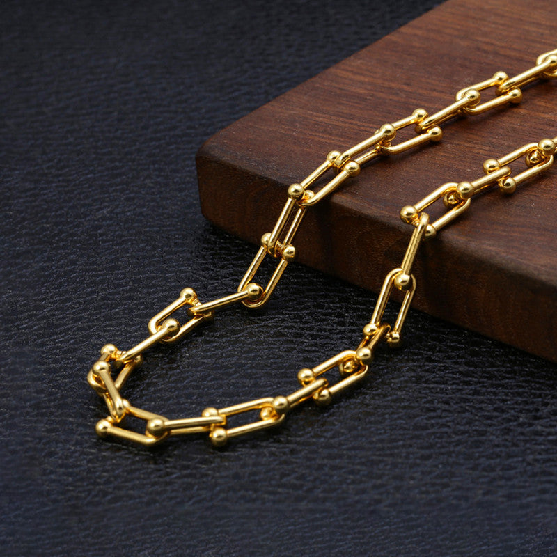 Gold Plated Anti Tarnish Stainless Steel Rope Themed Contemporary Necklace (Thick Chain)