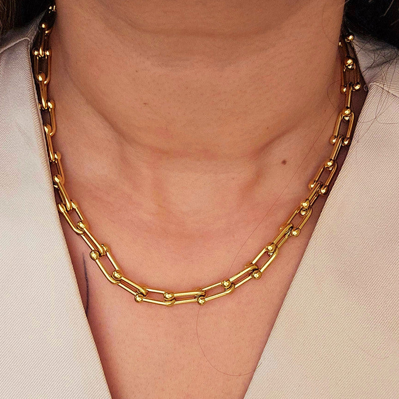 Gold Plated Anti Tarnish Stainless Steel Rope Themed Contemporary Necklace (Thick Chain)