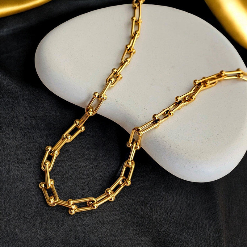 Gold Plated Anti Tarnish Stainless Steel Rope Themed Contemporary Necklace (Thin Chain)