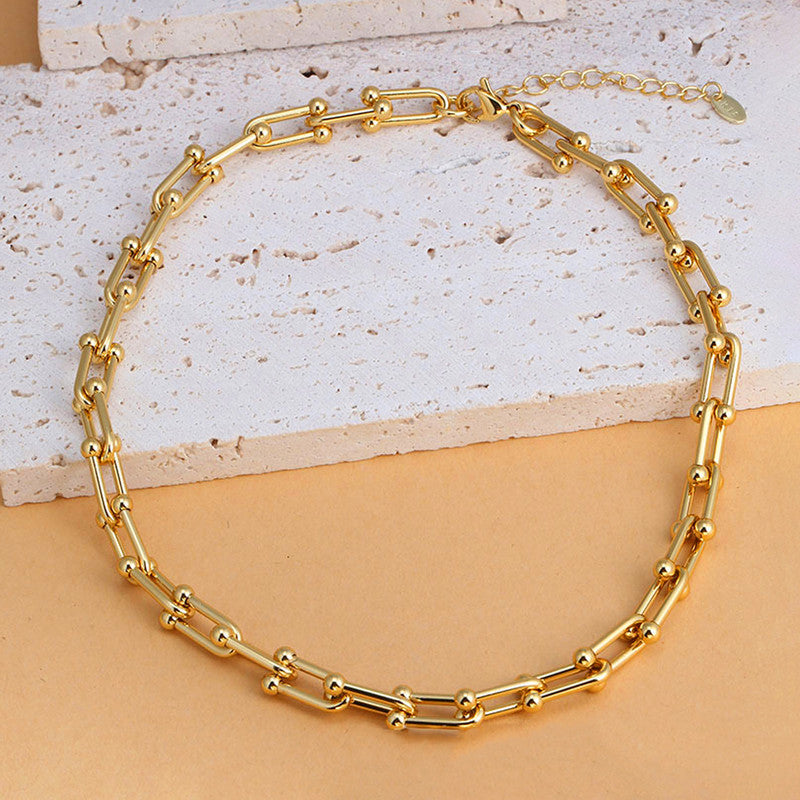 Gold Plated Anti Tarnish Stainless Steel Rope Themed Contemporary Necklace (Thin Chain)